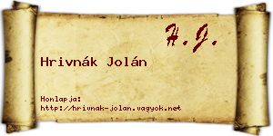 Hrivnák Jolán névjegykártya